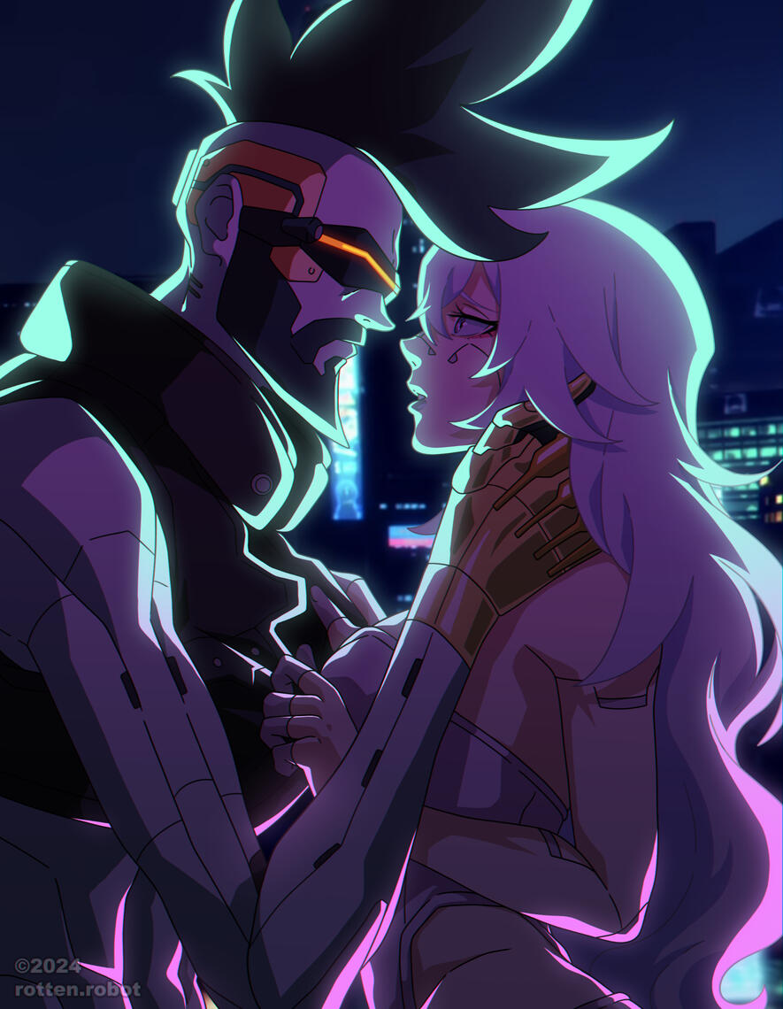 Pilar from Cyberpunk Edgerunners, with my OC Cel